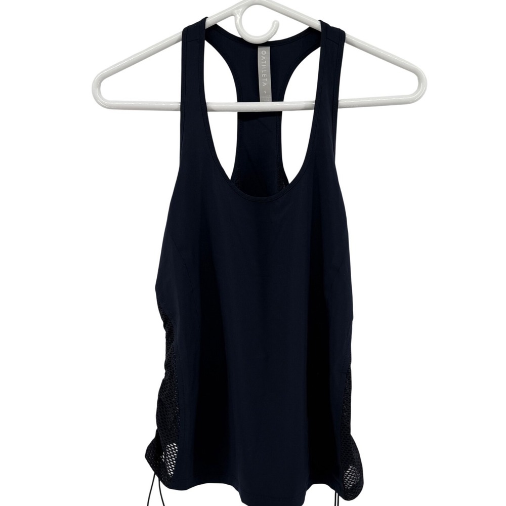 Athleta Navy Blue Mesh Racerback Tank Top Small Yoga Workout Gym Sleeveless